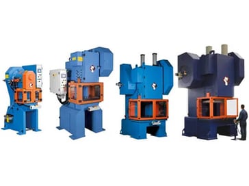 Lineup of industrial flywheel punch press machines for metal stamping