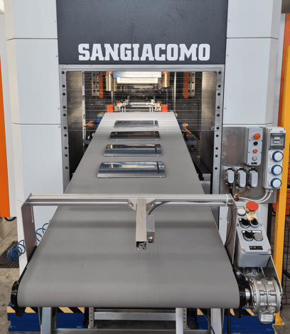 Close-up view of a single-point press during production. 